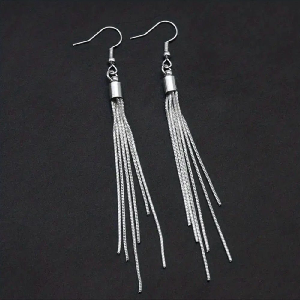 NEW - Silver Tassel Earrings, Dangle Earrings, Trendy Jewelry